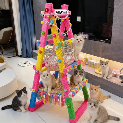 Aevorly® Kitty’s Cloudtop Kingdom Cat Tree – Multi-Level Scratching Paradise with Snug Caves, Sunny Perches & Hammock | Indoor Cats’ Dream Playground to Climb, Nap & Rule Their Domain